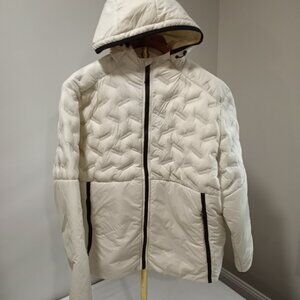 OLD NAVY CREAM PACKABLE HOODED PUFFER WITH BLACK TRIM MENS SIZE XXL